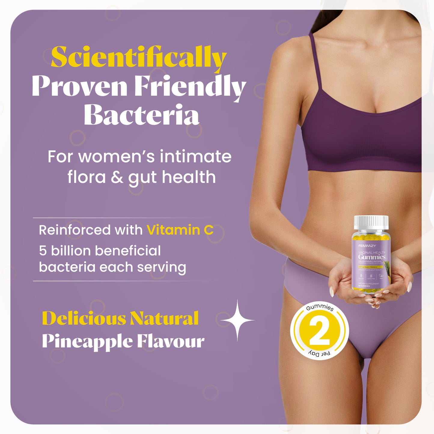 Vaginal Probiotic Gummies for Women - BV and Odour Support, pH Balance, Intimate Flora & Gut Health – Advanced Lactobacillus Strains + Prebiotic Blend + Vitamin C for Immune — Tasty Pineapple
